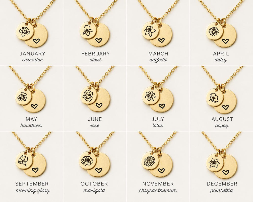 January Birth Flower Necklace | Carnation Birthday Gift for Her | Personalized January Necklace | Gold Silver Birth Month Jewelry