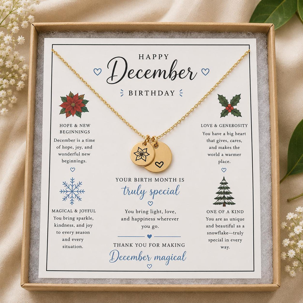 December Birth Flower Necklace, Poinsettia Necklace, December Birthday Gift for Her, Personalized Birth Month Jewelry