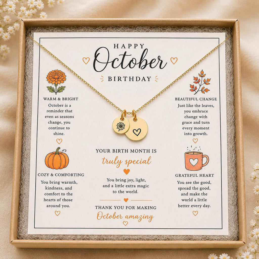 October Birth Flower Necklace | Marigold Birthday Gift for Her | Personalized October Necklace | Birth Month Jewelry Gold Silver