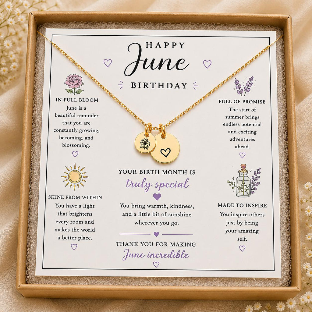 June Birth Flower Necklace | Rose Birthday Gift for Her | Personalized June Necklace | Birth Month Jewelry | Gold Silver Rose Charm