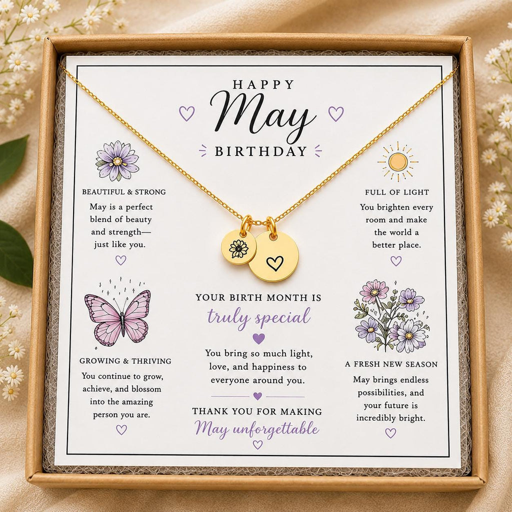 May Birth Flower Necklace, Hawthorn Floral Jewelry, Gold Birthday Gift