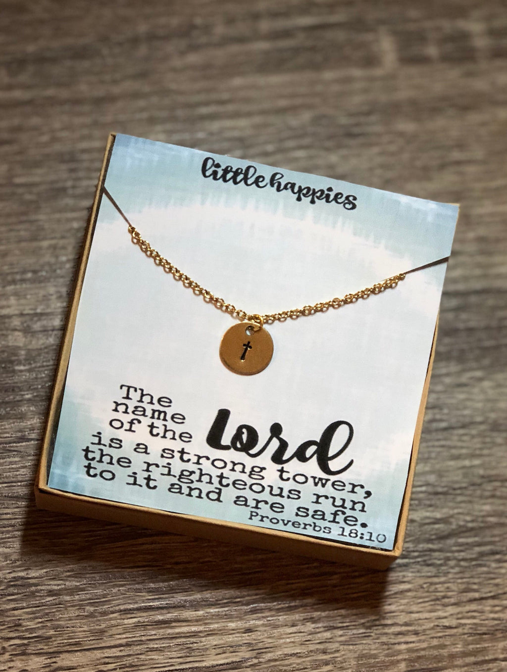 Proverbs 18:10 Cross Necklace, Gift for her, inspirational gift, sympathy gift, Christian gift, bible verse, personalized card