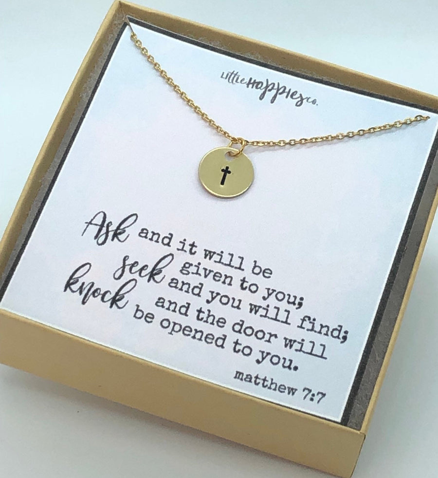 Cross Necklace, infertility, miscarriage necklace, gift for her, grief necklace, encouragment necklace, christian jewelry, Matthew 7:7