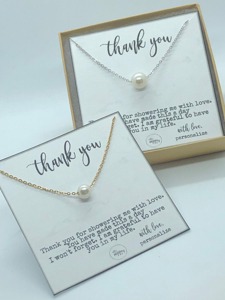 Baby shower hostess gift, baby boy shower hostess thank you gift, baby girl shower host gifts, dainty pearl necklace