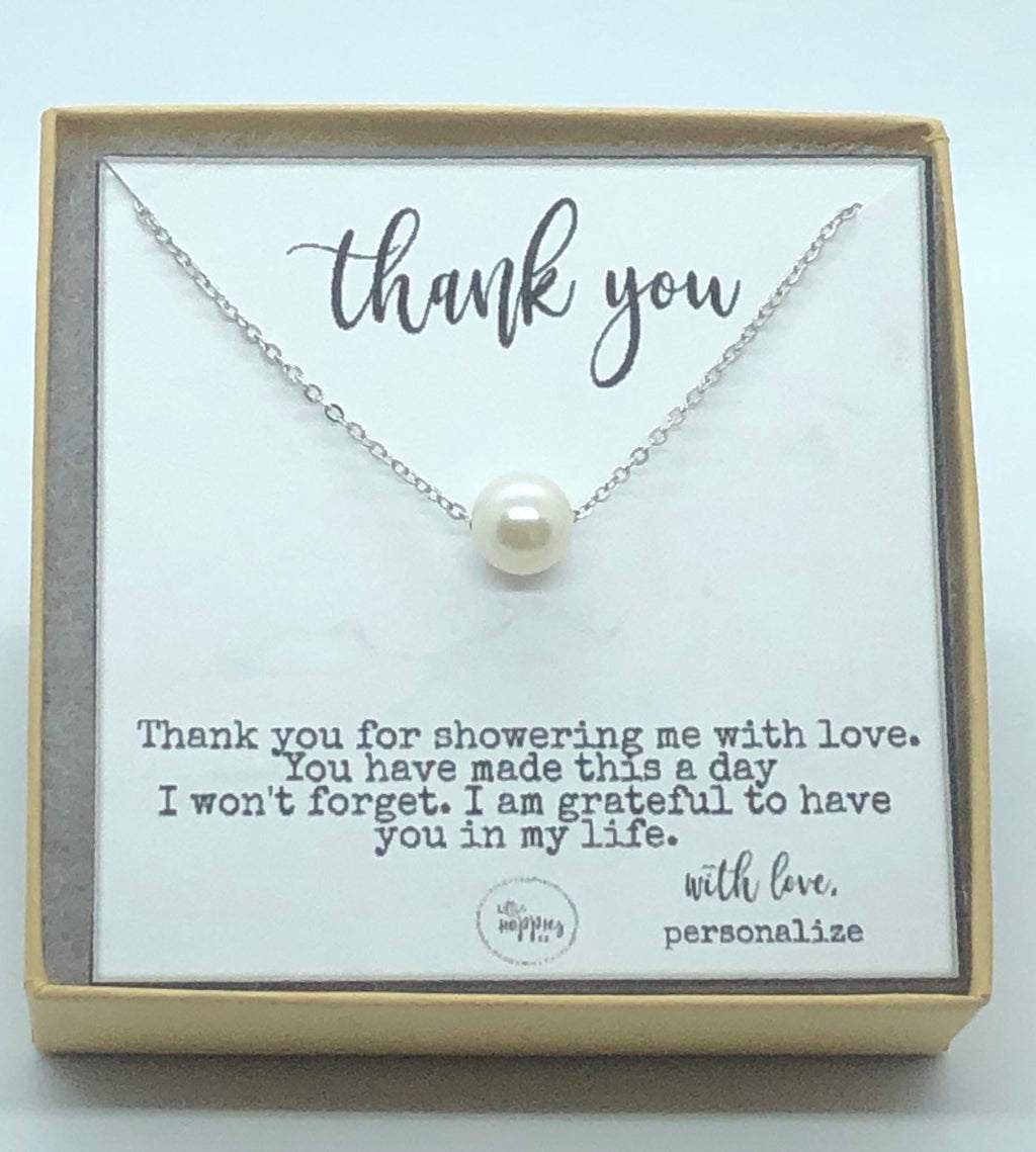 Baby shower hostess gift, baby boy shower hostess thank you gift, baby girl shower host gifts, dainty pearl necklace