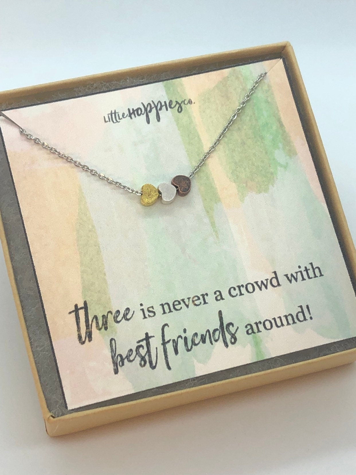 Friendship necklace, trio, bestfriend gift, dainty triple heart, simple jewelry, gift for her, best friend birthday, chirstmas, friends