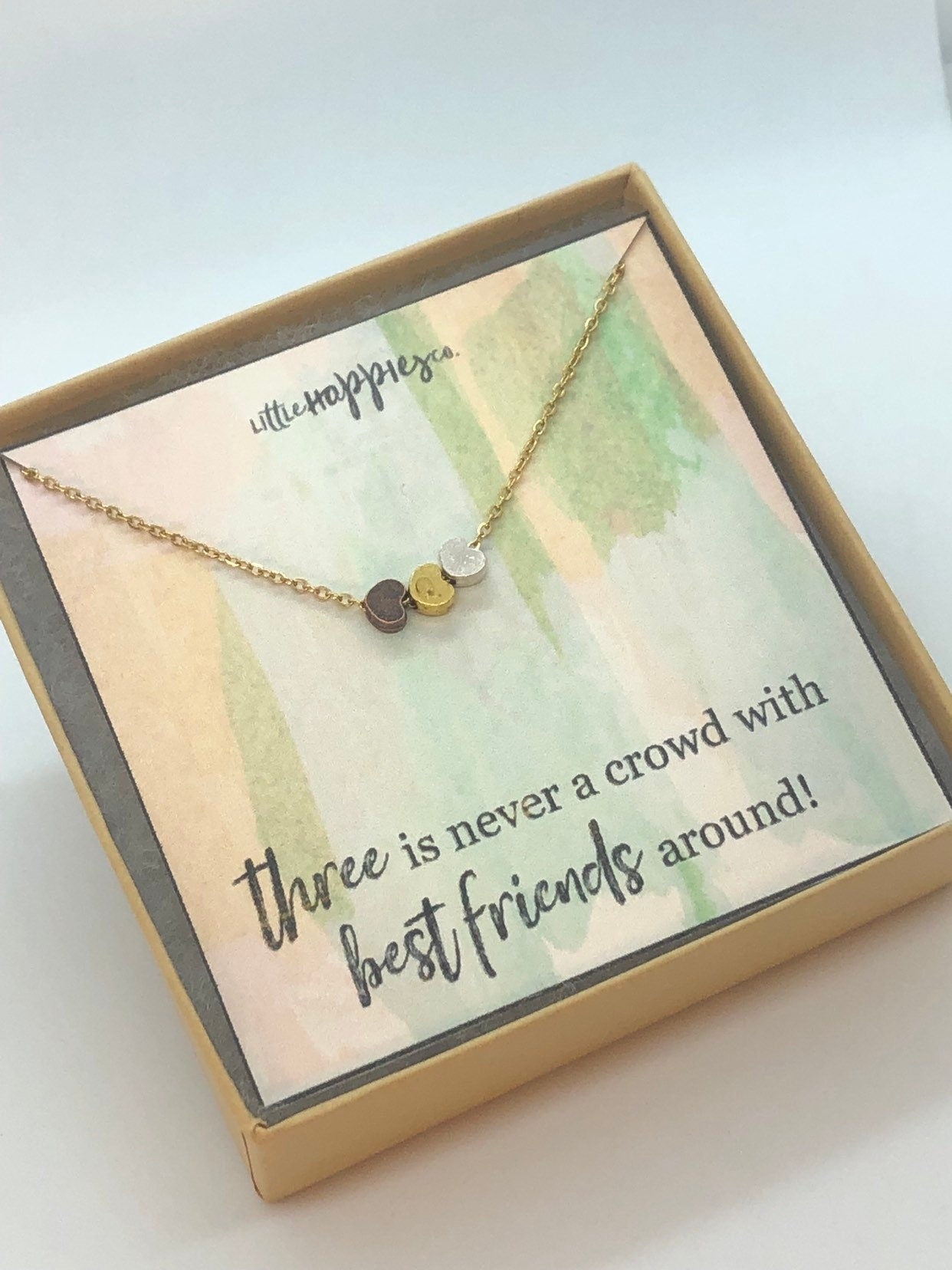 Friendship necklace, trio, bestfriend gift, dainty triple heart, simple jewelry, gift for her, best friend birthday, chirstmas, friends