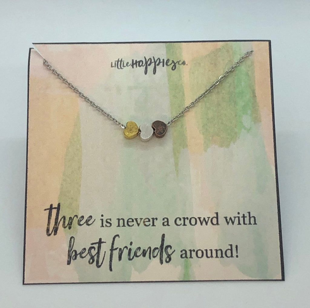 Friendship necklace, trio, bestfriend gift, dainty triple heart, simple jewelry, gift for her, best friend birthday, chirstmas, friends