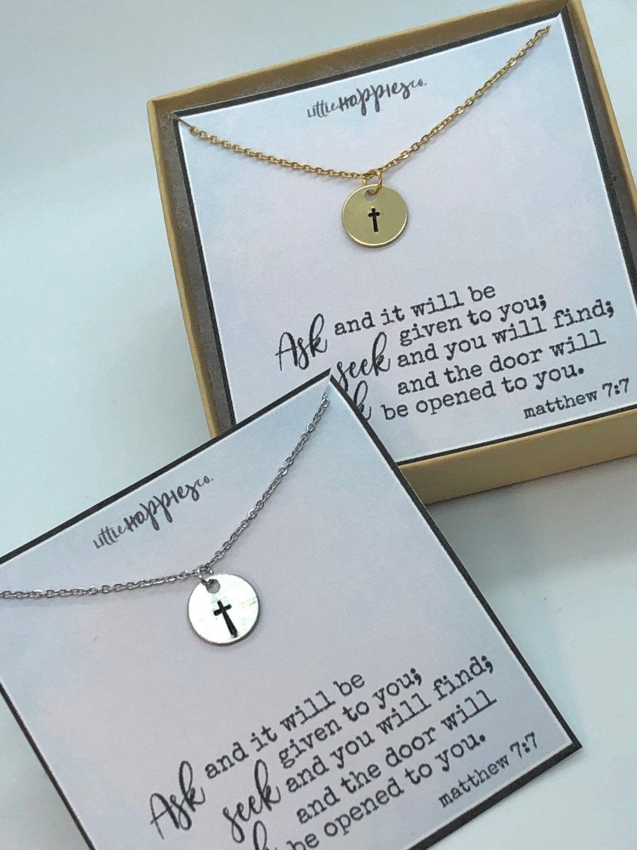 Cross Necklace, infertility, miscarriage necklace, gift for her, grief necklace, encouragment necklace, christian jewelry, Matthew 7:7