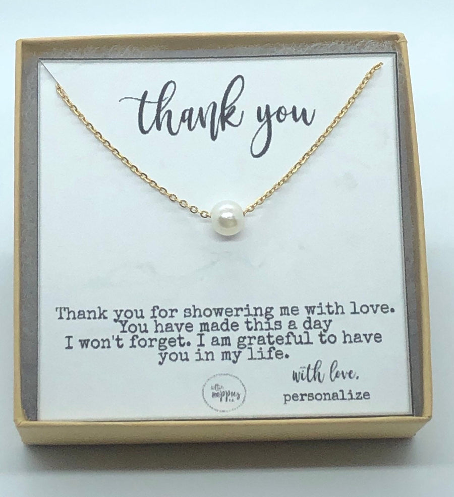 Baby shower hostess gift, baby boy shower hostess thank you gift, baby girl shower host gifts, dainty pearl necklace
