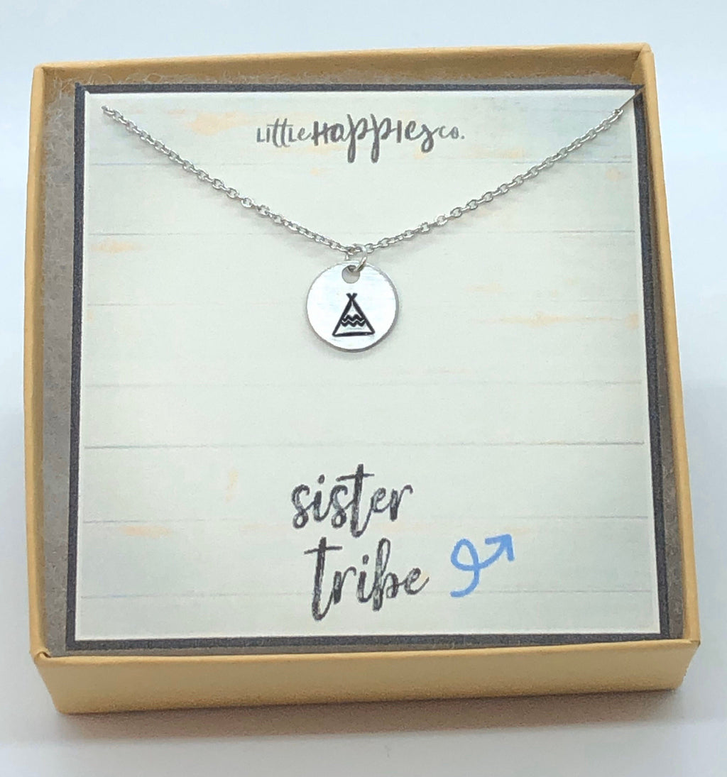 sister tribe, sister gift, gift for sister, sisters, sister necklace, personalized gift, tribal sister, jewelry, teepee charm, gold, silver