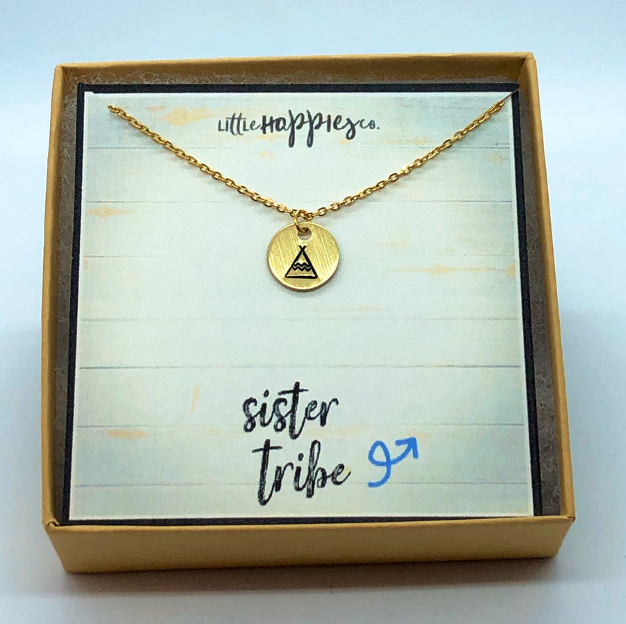 sister tribe, sister gift, gift for sister, sisters, sister necklace, personalized gift, tribal sister, jewelry, teepee charm, gold, silver