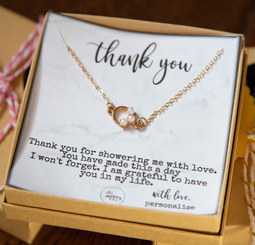 Baby shower hostess gift, baby boy shower hostess thank you gift, baby girl shower host gifts, dainty pearl necklace