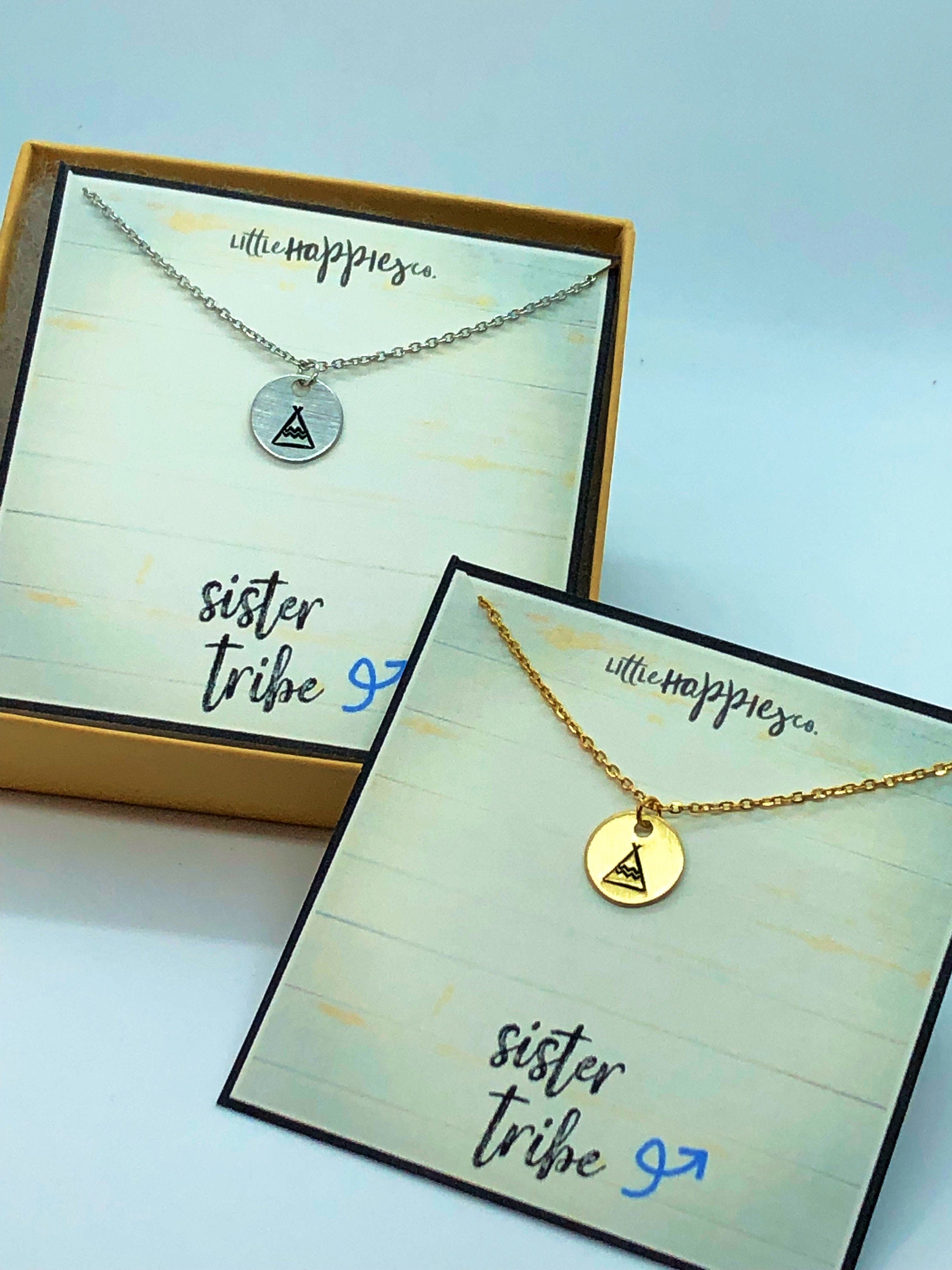 sister tribe, sister gift, gift for sister, sisters, sister necklace, personalized gift, tribal sister, jewelry, teepee charm, gold, silver