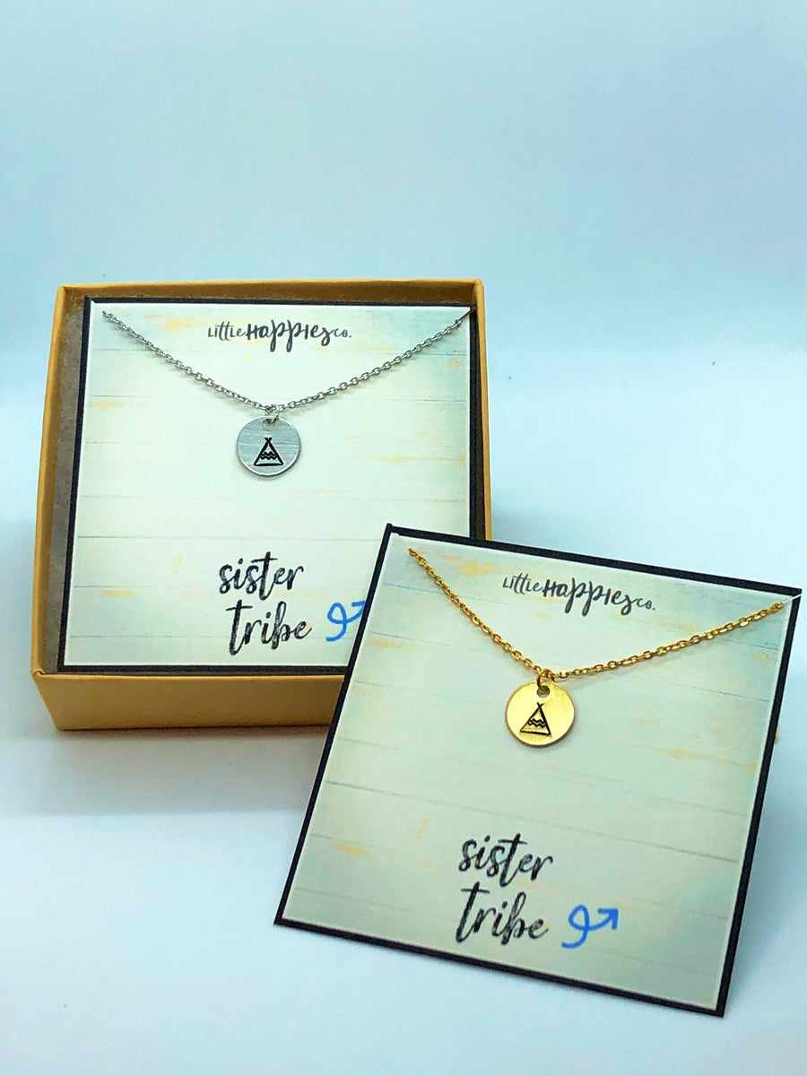 sister tribe, sister gift, gift for sister, sisters, sister necklace, personalized gift, tribal sister, jewelry, teepee charm, gold, silver
