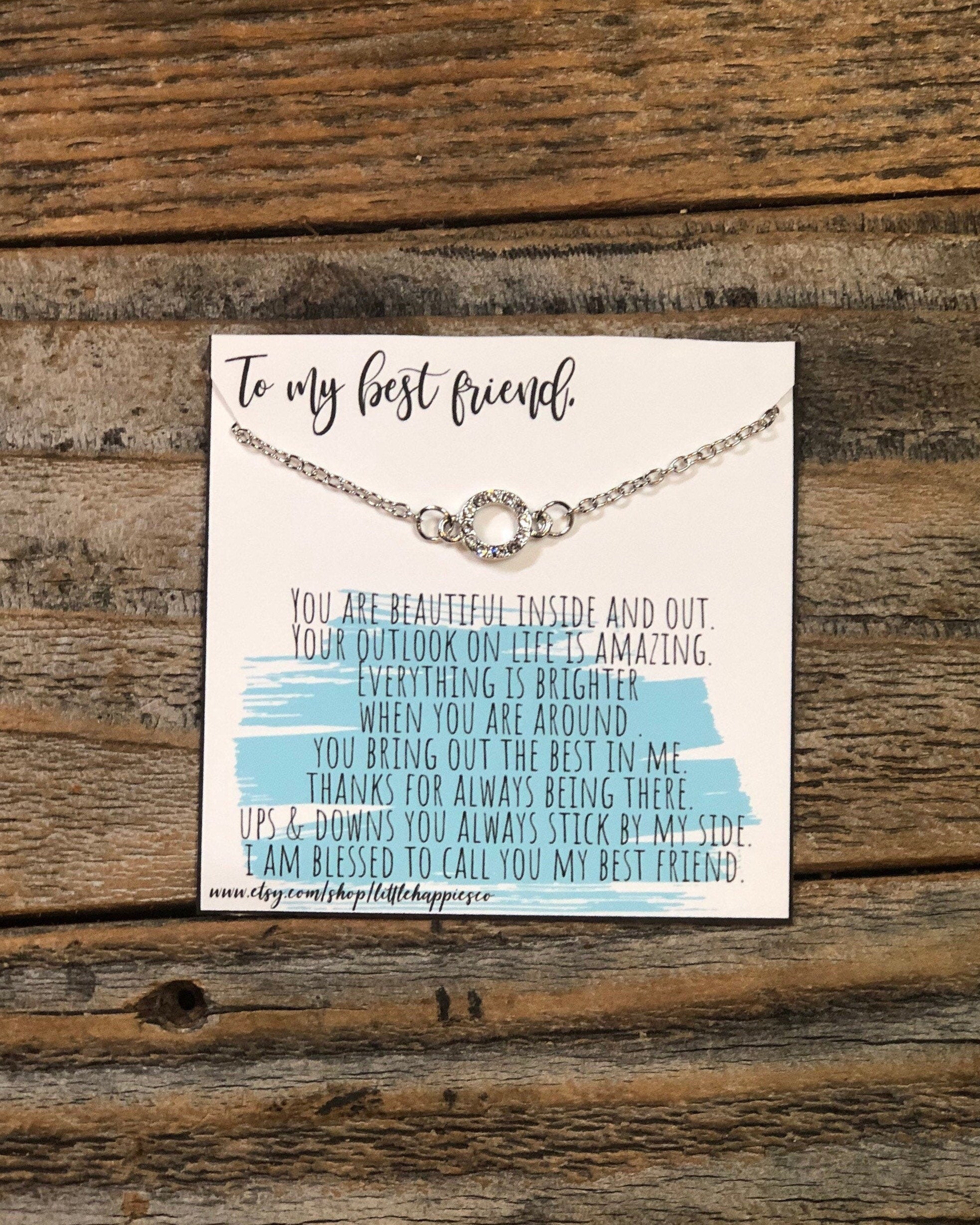Best friend bracelet with message card, Best friend gift jewelry, Birthday gifts for best friend, Happy birthday friend, Friendship card