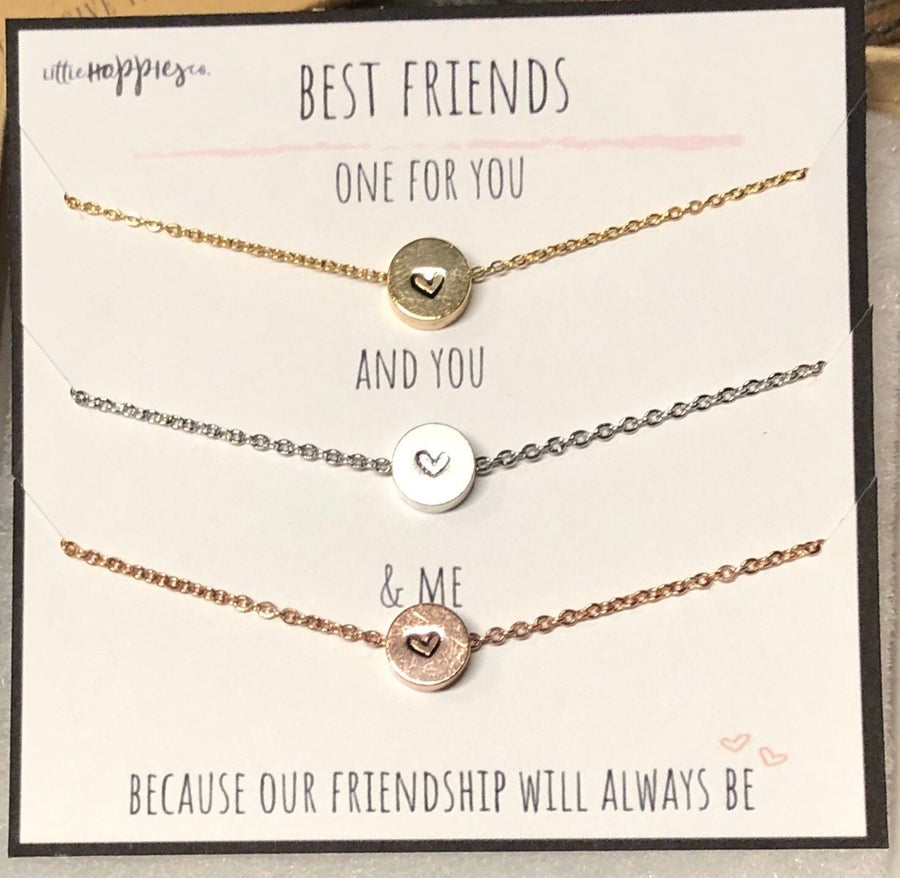 Set of 3 friend necklaces - Friendship necklaces 3 friend gift, Friendship jewelry friend, Friend gifts, Hand stamped heart necklaces, BFFs