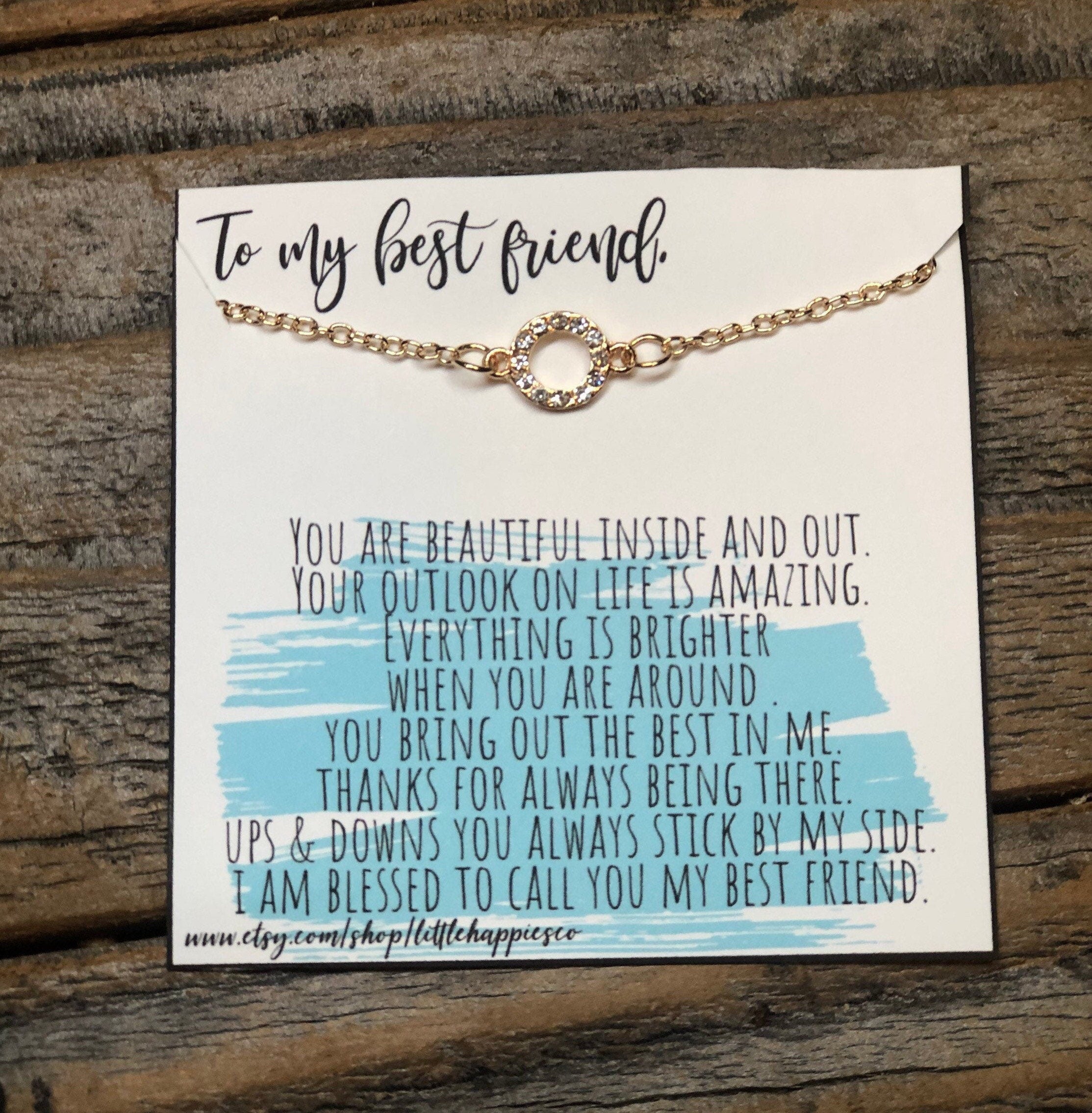 Best friend bracelet with message card, Best friend gift jewelry, Birthday gifts for best friend, Happy birthday friend, Friendship card