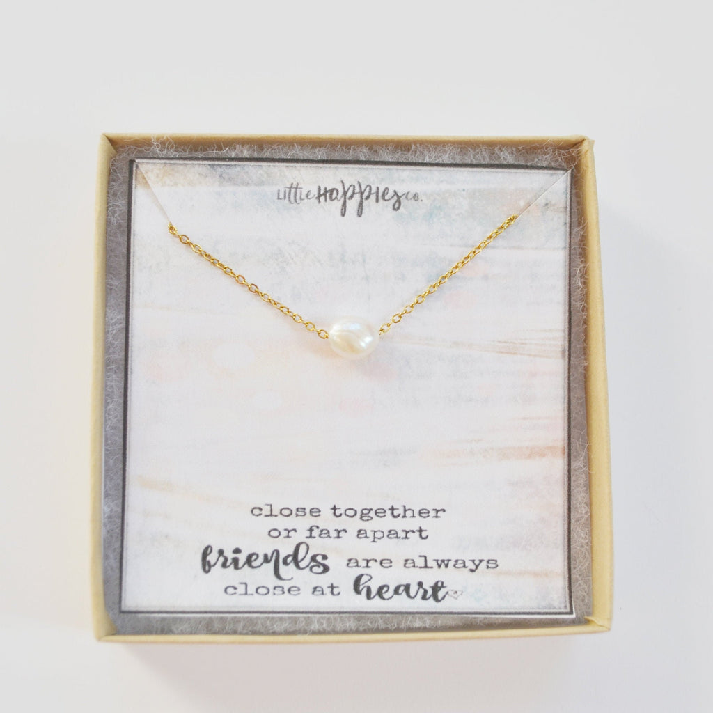 Gold Pearl Necklace, BFF Necklace, Long Distance Friendship Gift, Gift for Best Friend, Long Distance Necklace, BFF Gift, Bestie Jewelry