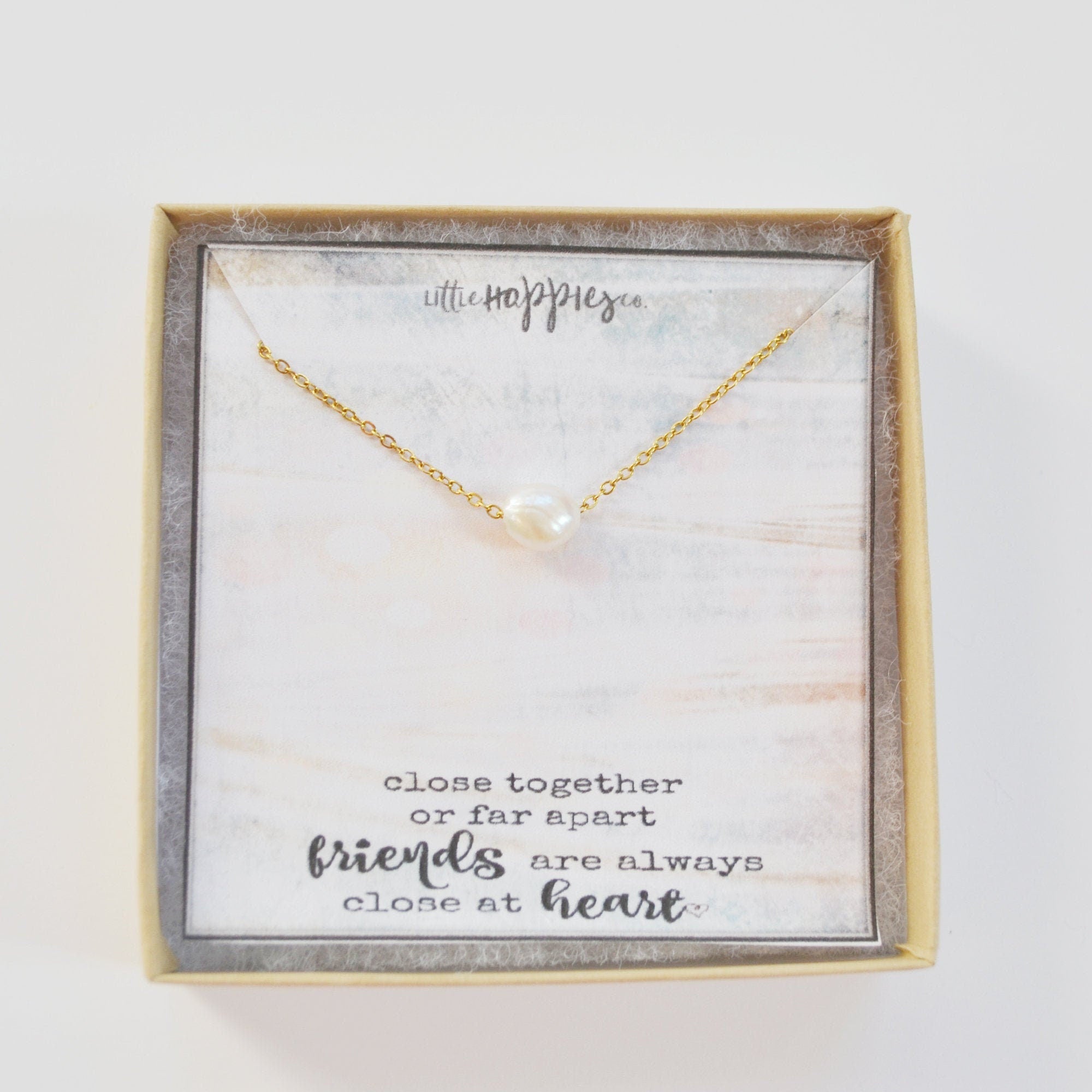Gold Pearl Necklace, BFF Necklace, Long Distance Friendship Gift, Gift for Best Friend, Long Distance Necklace, BFF Gift, Bestie Jewelry