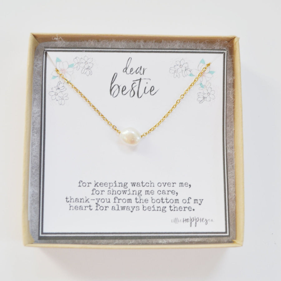 Bestie Jewelry, Gold Pearl Necklace, Thank You Gift, Appreciation Gift, BFF Necklace, Gift for Best Friend, Friendship Jewelry, BFF Gifts