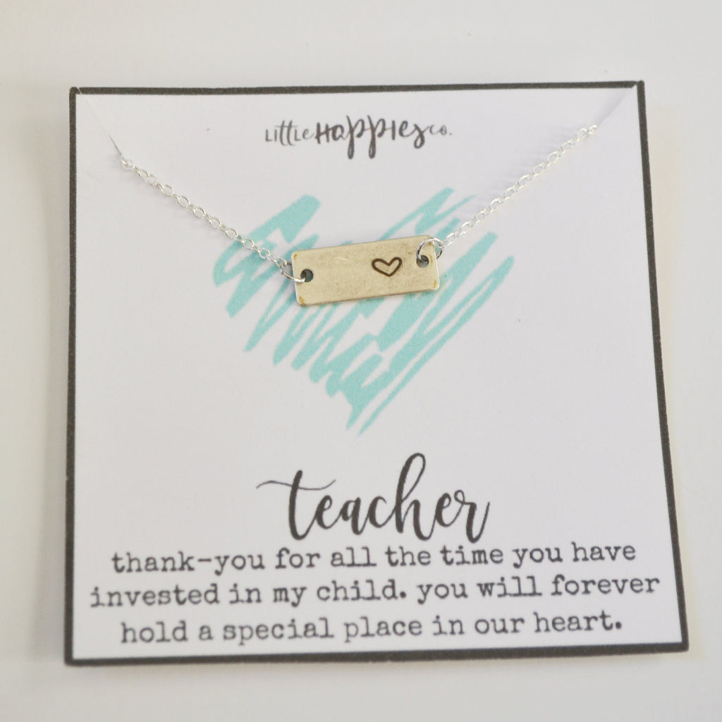 Teacher Necklace, Appreciation Gift, Heart Necklace, Teacher Thank You Gift, Gift for Teacher, Bar Necklace, Gifts for Her, Teacher Jewelry