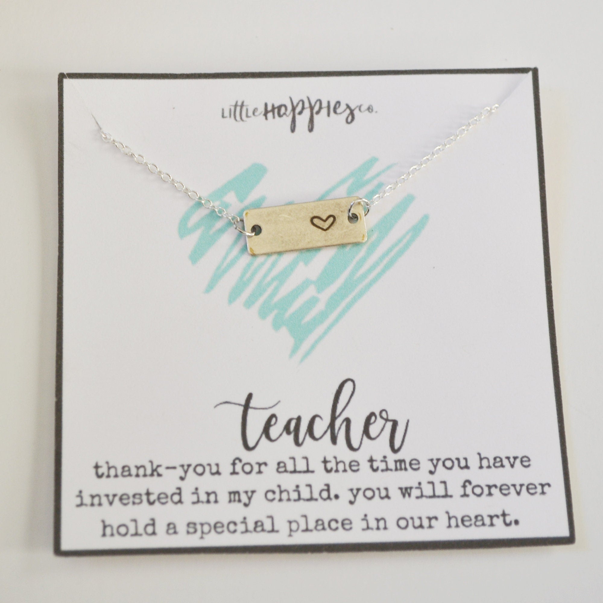Teacher Necklace, Appreciation Gift, Heart Necklace, Teacher Thank You Gift, Gift for Teacher, Bar Necklace, Gifts for Her, Teacher Jewelry