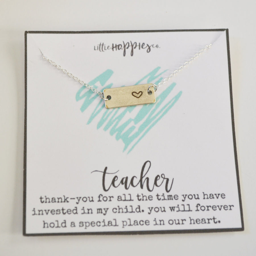 Teacher Necklace, Appreciation Gift, Heart Necklace, Teacher Thank You Gift, Gift for Teacher, Bar Necklace, Gifts for Her, Teacher Jewelry