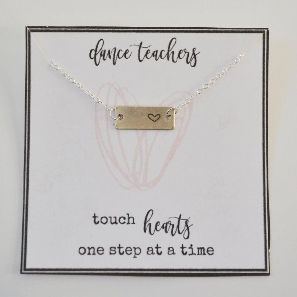 Gift for Dance Teacher,  Teacher Appreciation Gift, Dance Teacher Gift, Bar Necklace, Heart Necklace, Gifts for Her, Teacher Thank You Gift