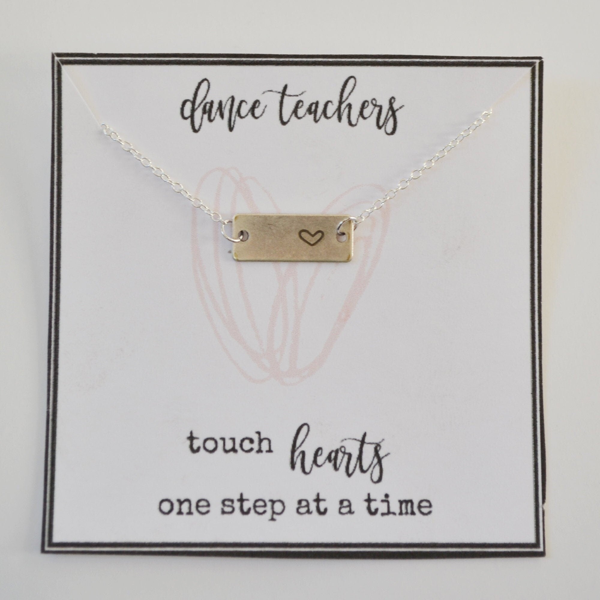 Gift for Dance Teacher,  Teacher Appreciation Gift, Dance Teacher Gift, Bar Necklace, Heart Necklace, Gifts for Her, Teacher Thank You Gift
