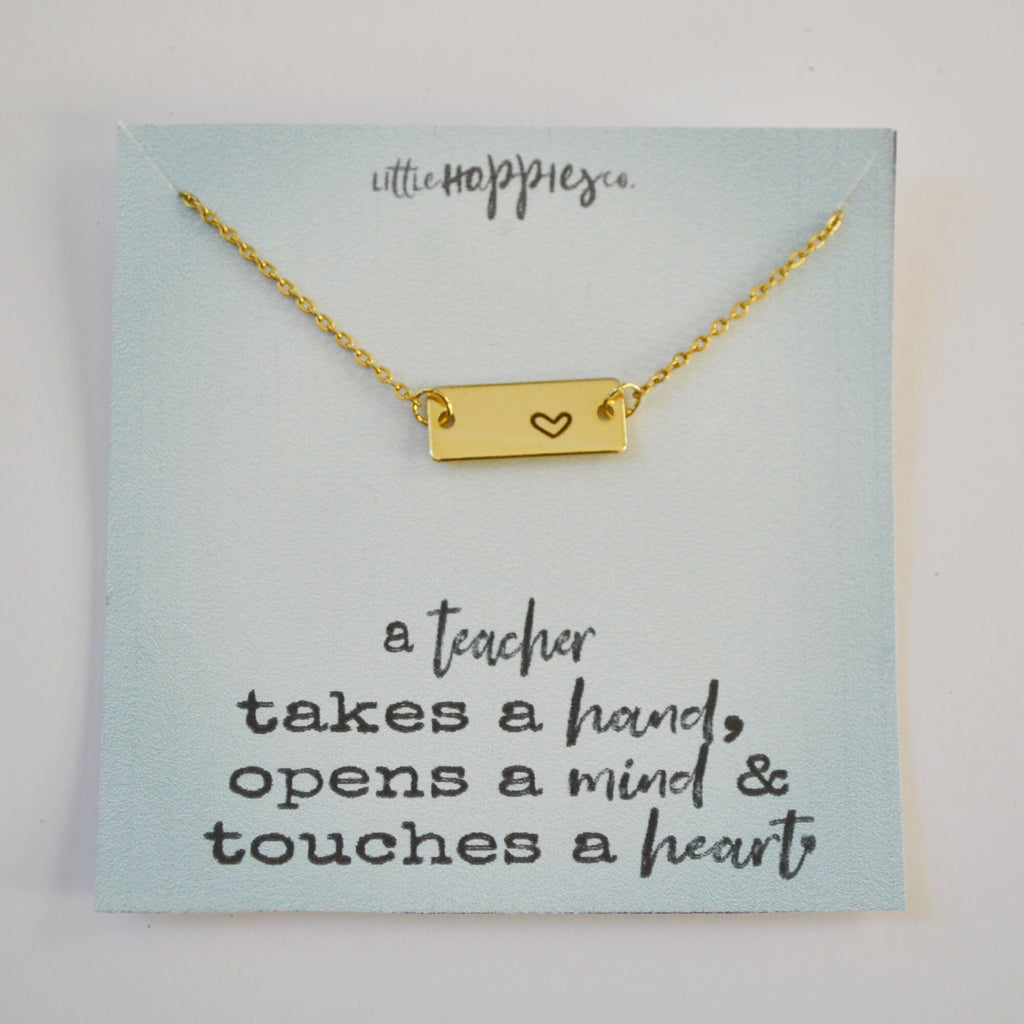 Teacher Thank You Gift, Appreciation Gift, Bar Necklace, Teacher Appreciation Gift, Heart Necklace, Gifts for Her, Teacher Gift Jewelry