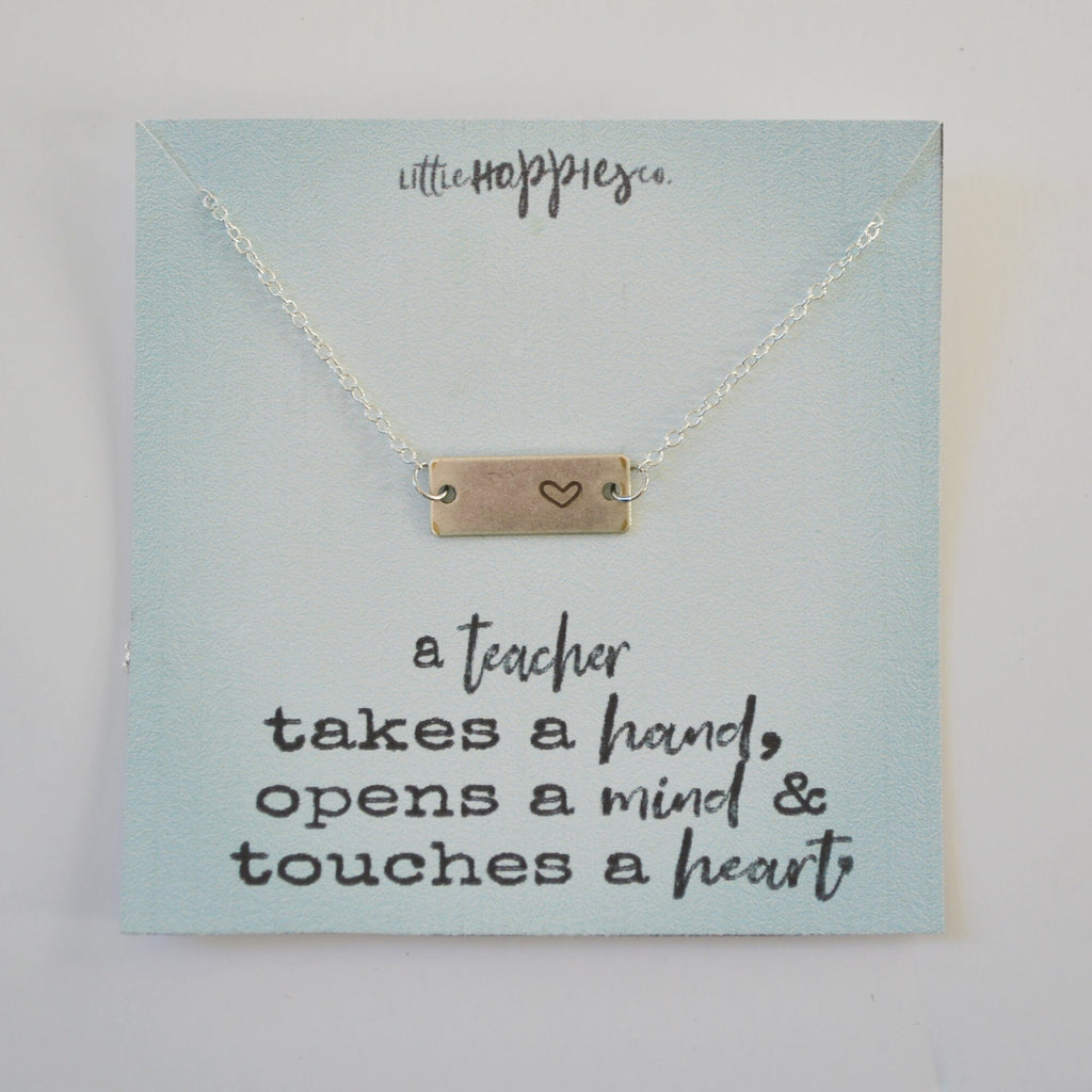 Teacher Thank You Gift, Appreciation Gift, Bar Necklace, Teacher Appreciation Gift, Heart Necklace, Gifts for Her, Teacher Gift Jewelry