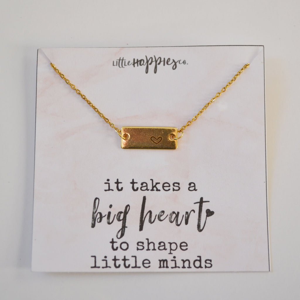 Teacher Appreciation Gift, Heart Necklace, Teacher Thank You Gift, Appreciation Gift, Bar Necklace, Gifts for Her, Teacher Gift Jewelry