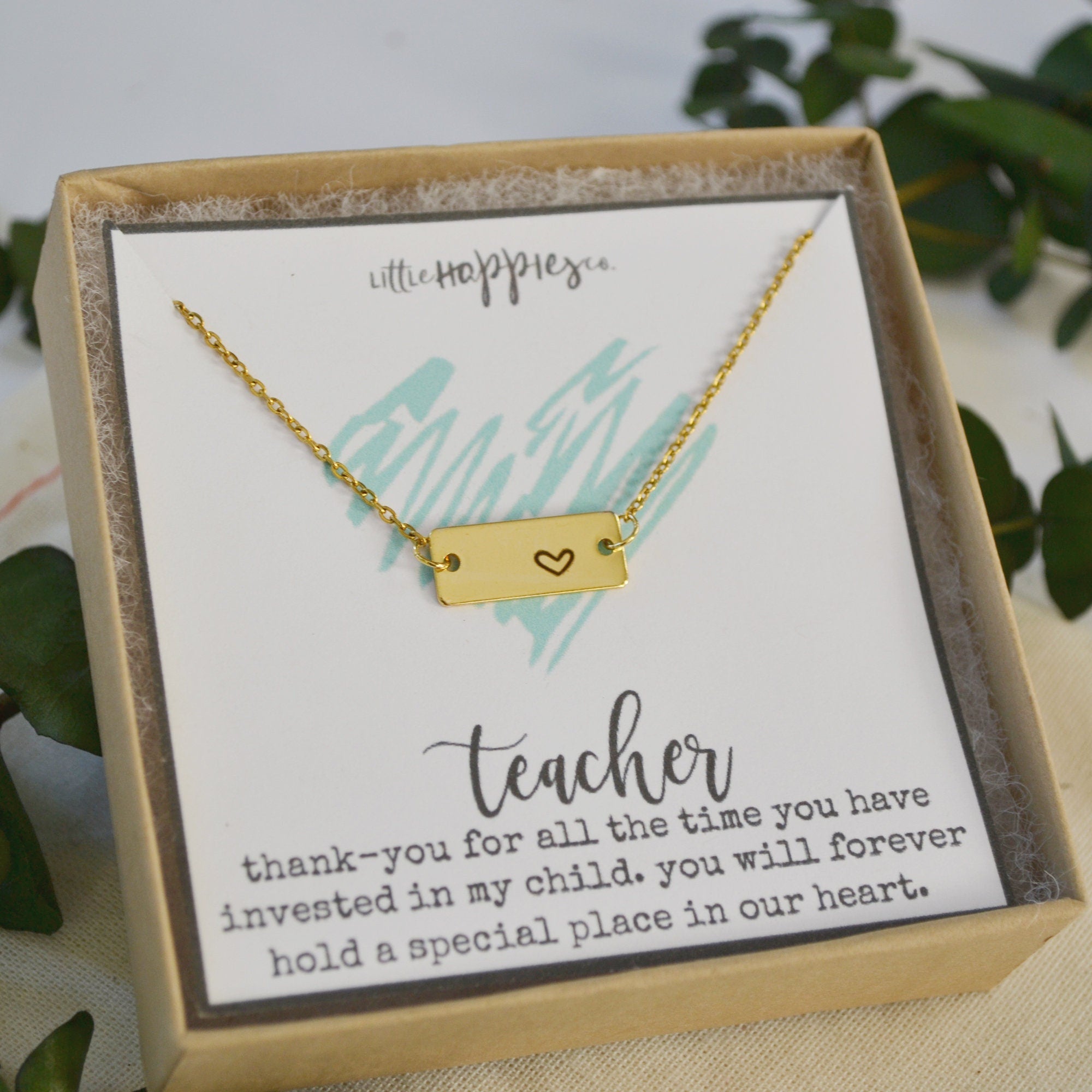 Teacher Necklace, Appreciation Gift, Heart Necklace, Teacher Thank You Gift, Gift for Teacher, Bar Necklace, Gifts for Her, Teacher Jewelry
