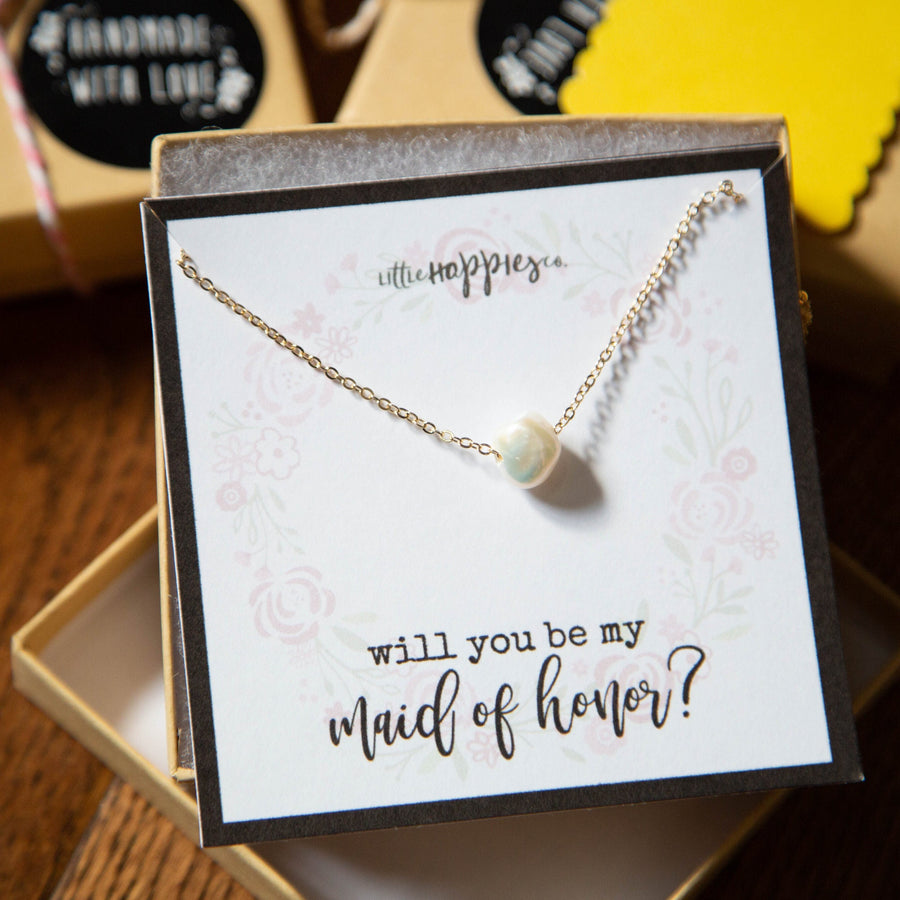Maid of Honor Proposal, Maid of Honor Jewelry, Bridal Shower Gift, Will You Be My Maid of Honor, Maid of Honor Gift, Pearl Necklace