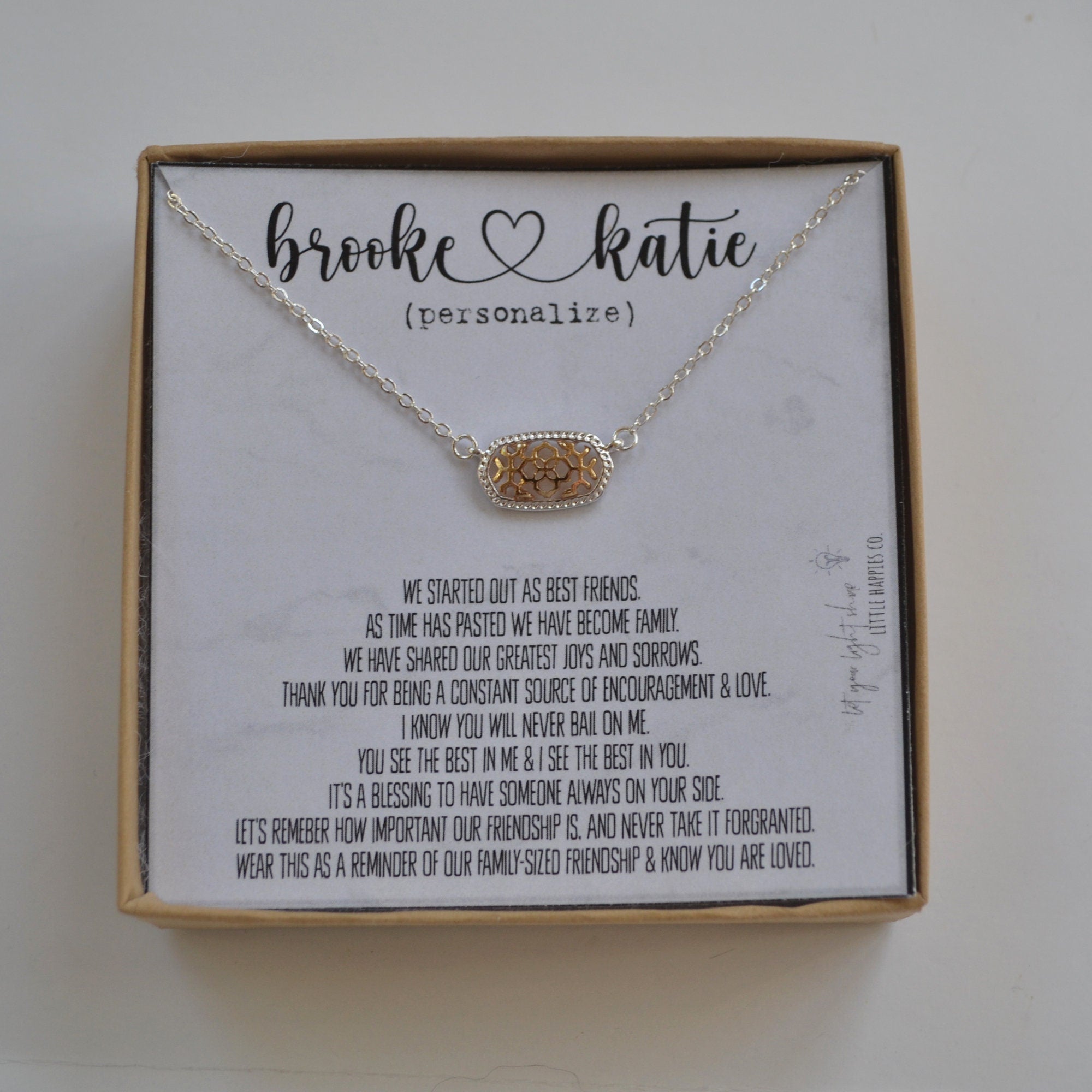 Personalized friend gifts, Sentimental gifts for best friends, Keepsake gifts, Filigree necklace, Birthday gift ideas for best friend female