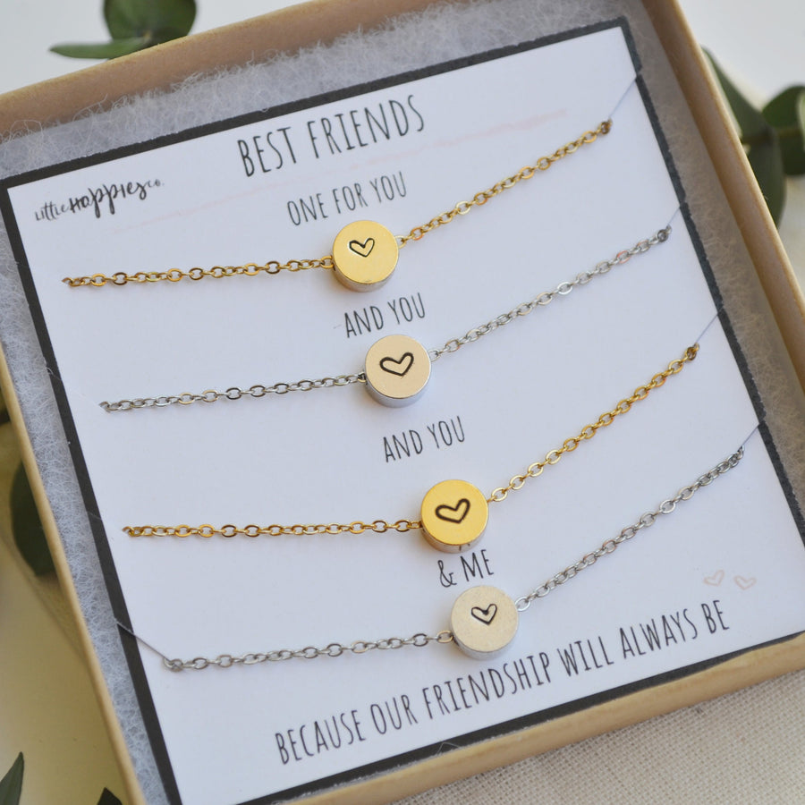4 friends necklace set- Set of 4 necklaces, Gift Set, Friendship necklaces, Matching necklaces, 4 BFF necklaces, 4 BFF gifts, heart necklace