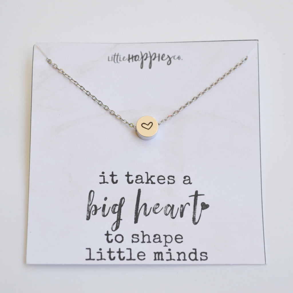 Simple teacher necklace, Teacher jewelry, Teacher necklace, Teacher gift, Heart necklace, Gold teacher necklaces, Silver teacher necklaces