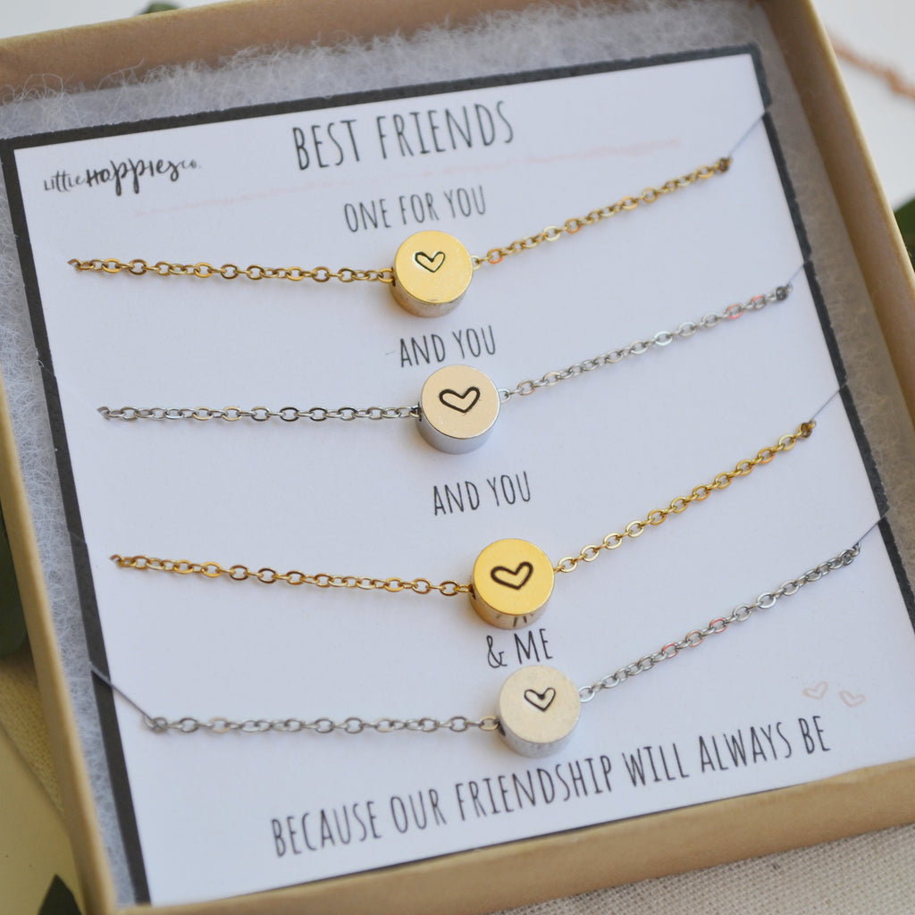 4 friends necklace set- Set of 4 necklaces, Gift Set, Friendship necklaces, Matching necklaces, 4 BFF necklaces, 4 BFF gifts, heart necklace