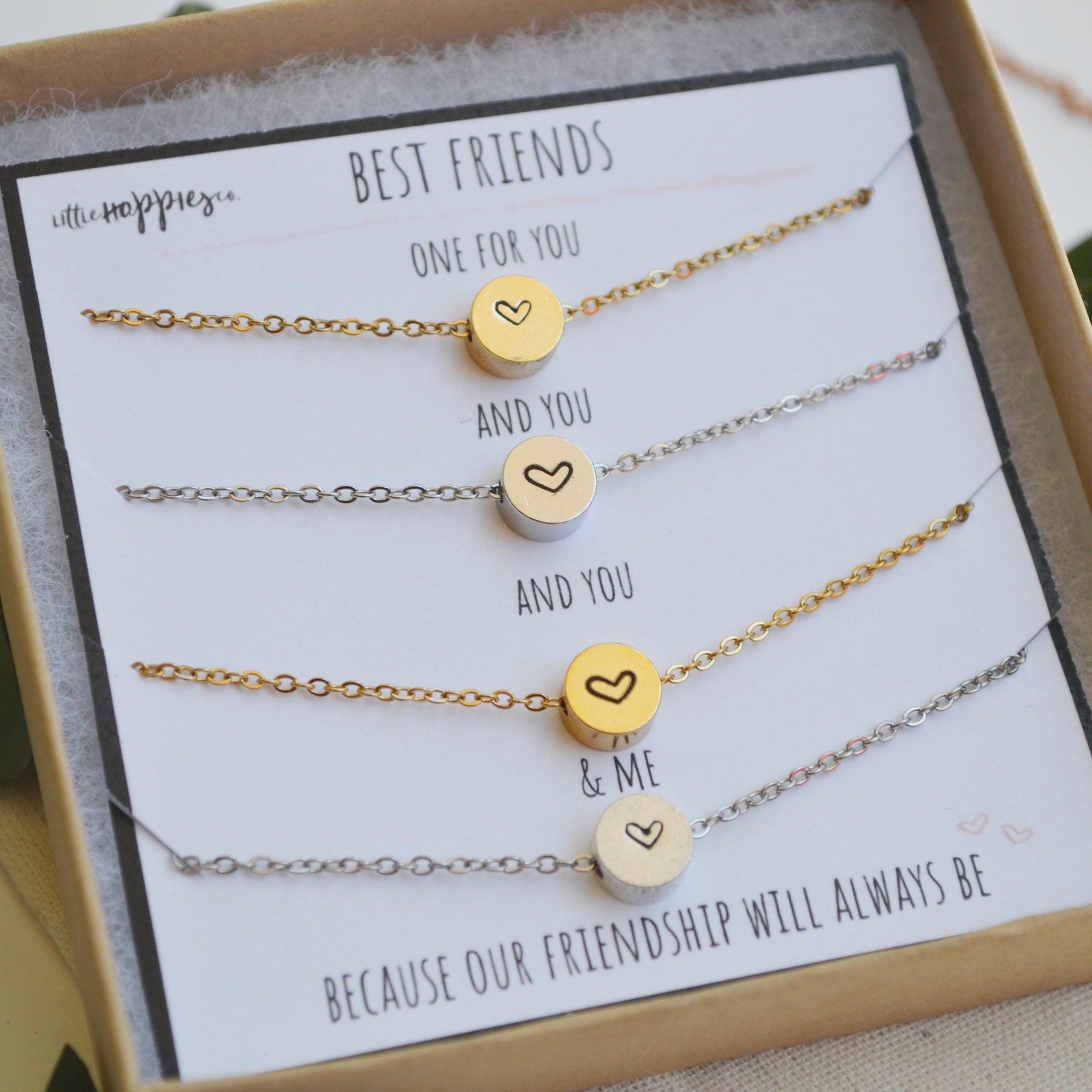 4 friends necklace set- Set of 4 necklaces, Gift Set, Friendship necklaces, Matching necklaces, 4 BFF necklaces, 4 BFF gifts, heart necklace
