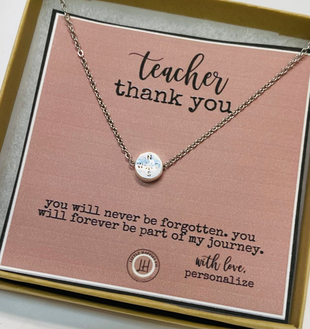 Gift for teacher, Teacher gift, Teacher appreication gift, gift from student, inexpensive teacher gift, compass necklace, teacher gifts