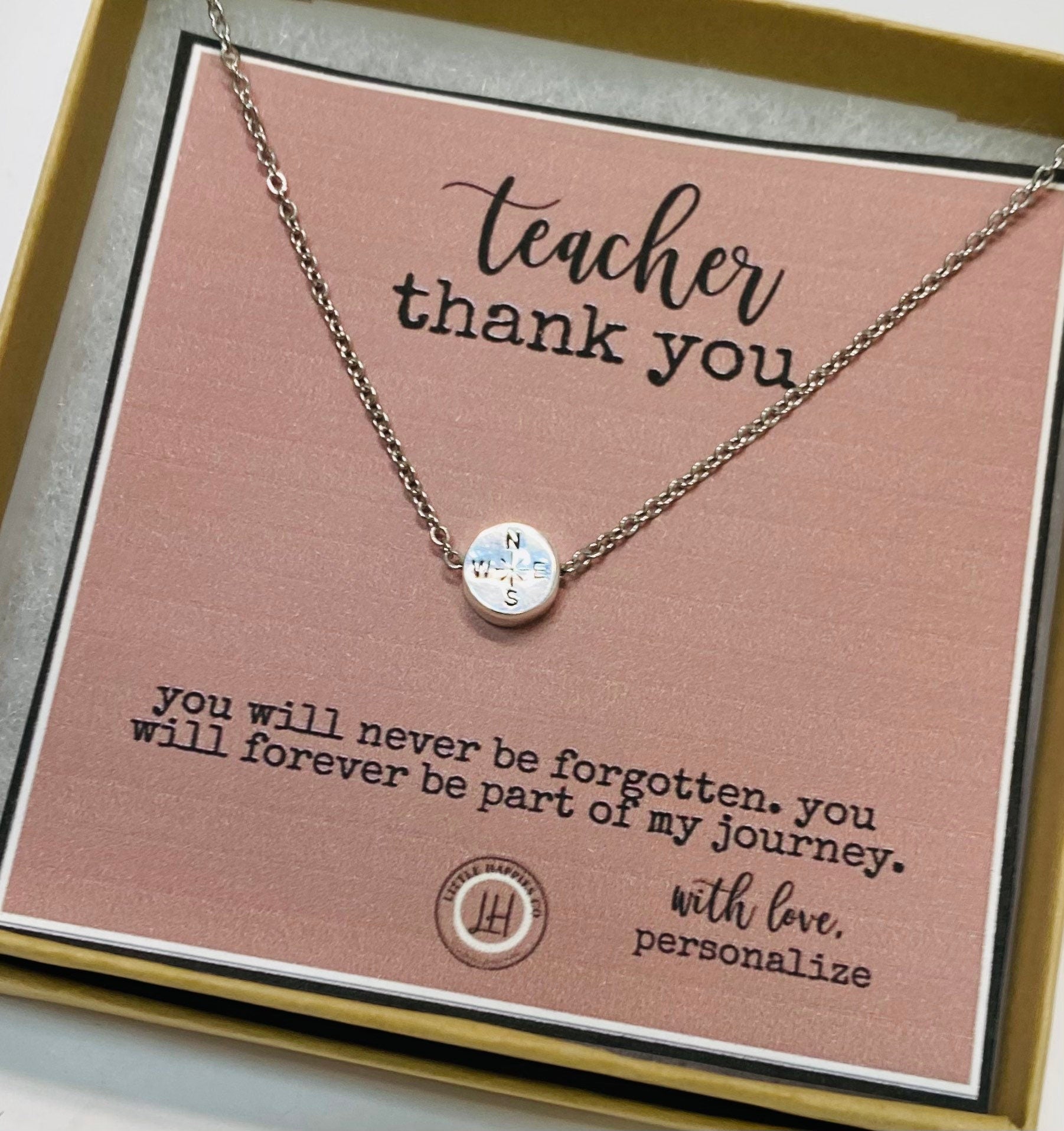 Gift for teacher, Teacher gift, Teacher appreication gift, gift from student, inexpensive teacher gift, compass necklace, teacher gifts