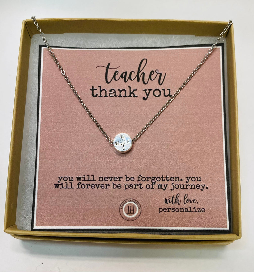 Gift for teacher, Teacher gift, Teacher appreication gift, gift from student, inexpensive teacher gift, compass necklace, teacher gifts