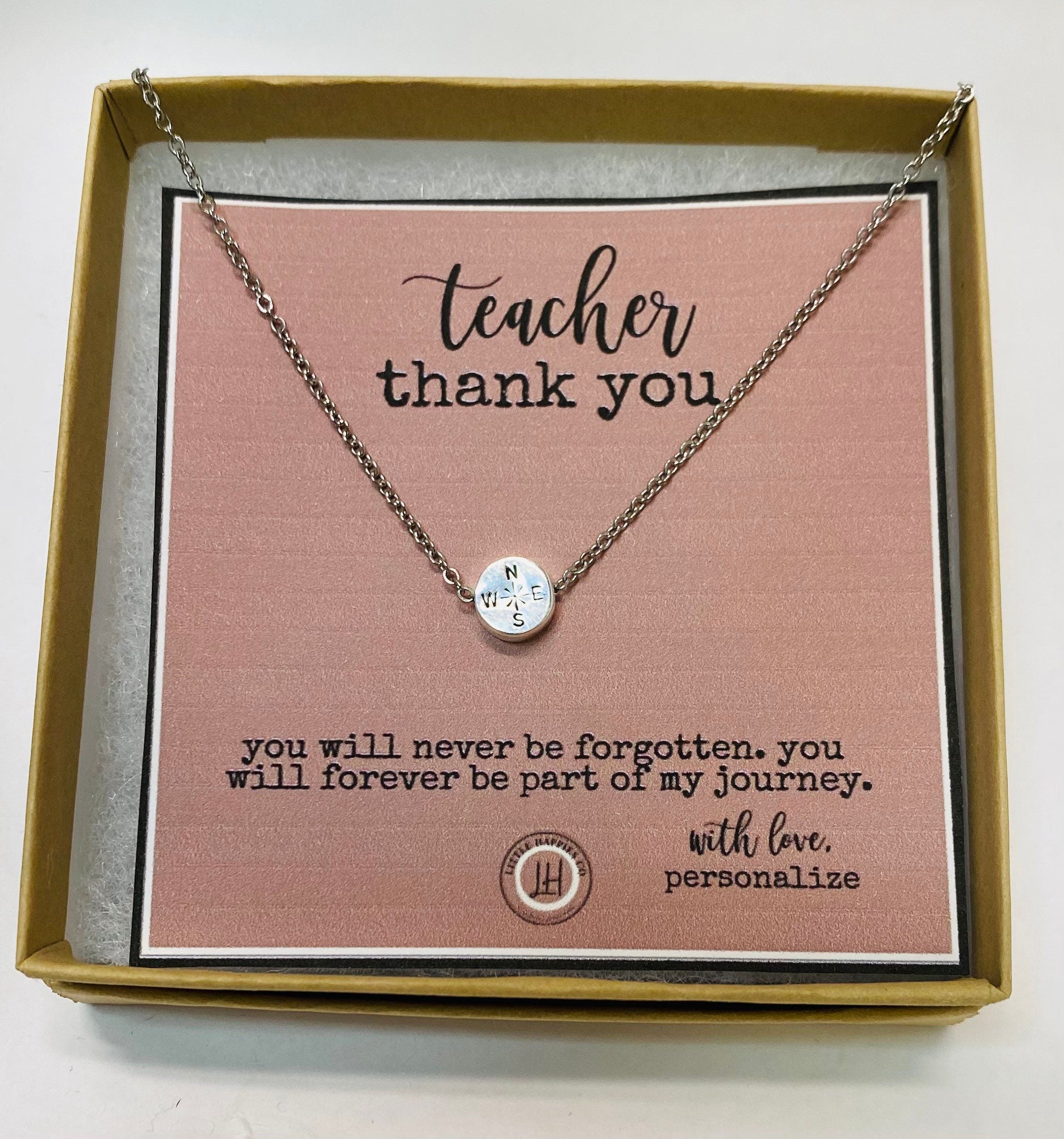 Gift for teacher, Teacher gift, Teacher appreication gift, gift from student, inexpensive teacher gift, compass necklace, teacher gifts