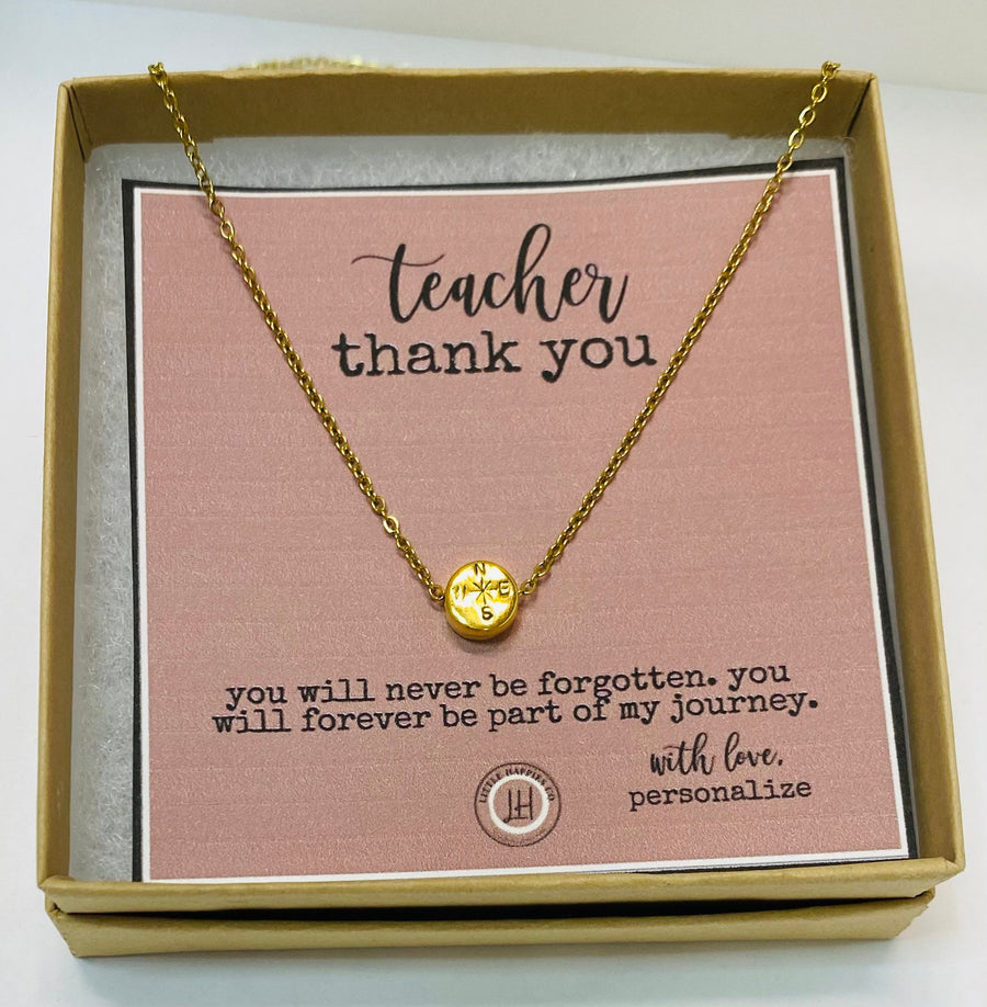 Gift for teacher, Teacher gift, Teacher appreication gift, gift from student, inexpensive teacher gift, compass necklace, teacher gifts