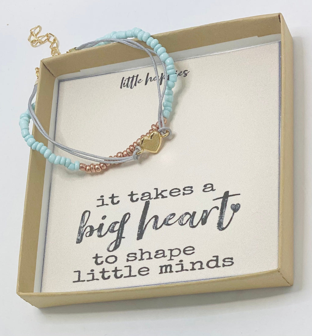 Teaching is a work of heart, Preschool teacher gift, Daycare teacher gift ideas, teacher bracelet, Christmas gift for teacher, unique
