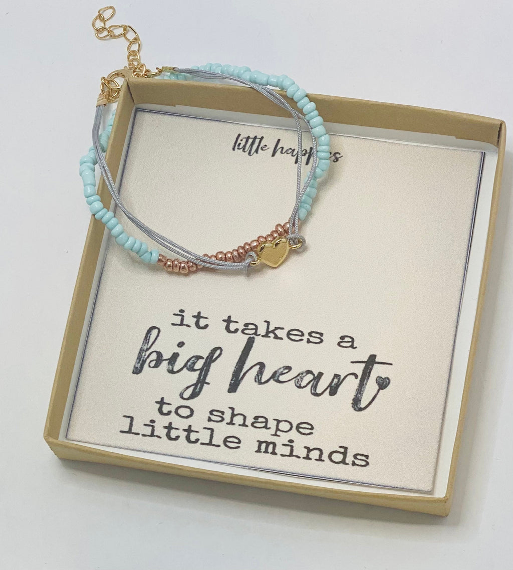 Teaching is a work of heart, Preschool teacher gift, Daycare teacher gift ideas, teacher bracelet, Christmas gift for teacher, unique