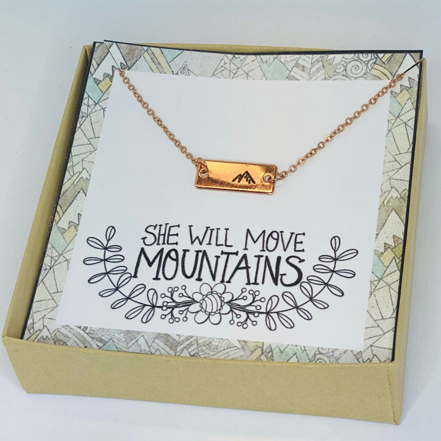 She will move mountains necklace, Team gift, Encouragement jewelry, Mountain jewelry, Inspirational gift, Graduation gifts, Positive quotes