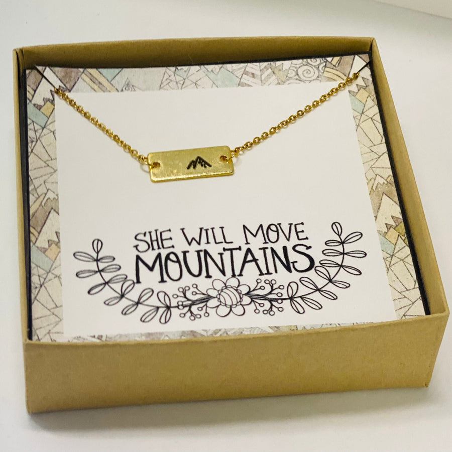 She will move mountains necklace, Team gift, Encouragement jewelry, Mountain jewelry, Inspirational gift, Graduation gifts, Positive quotes