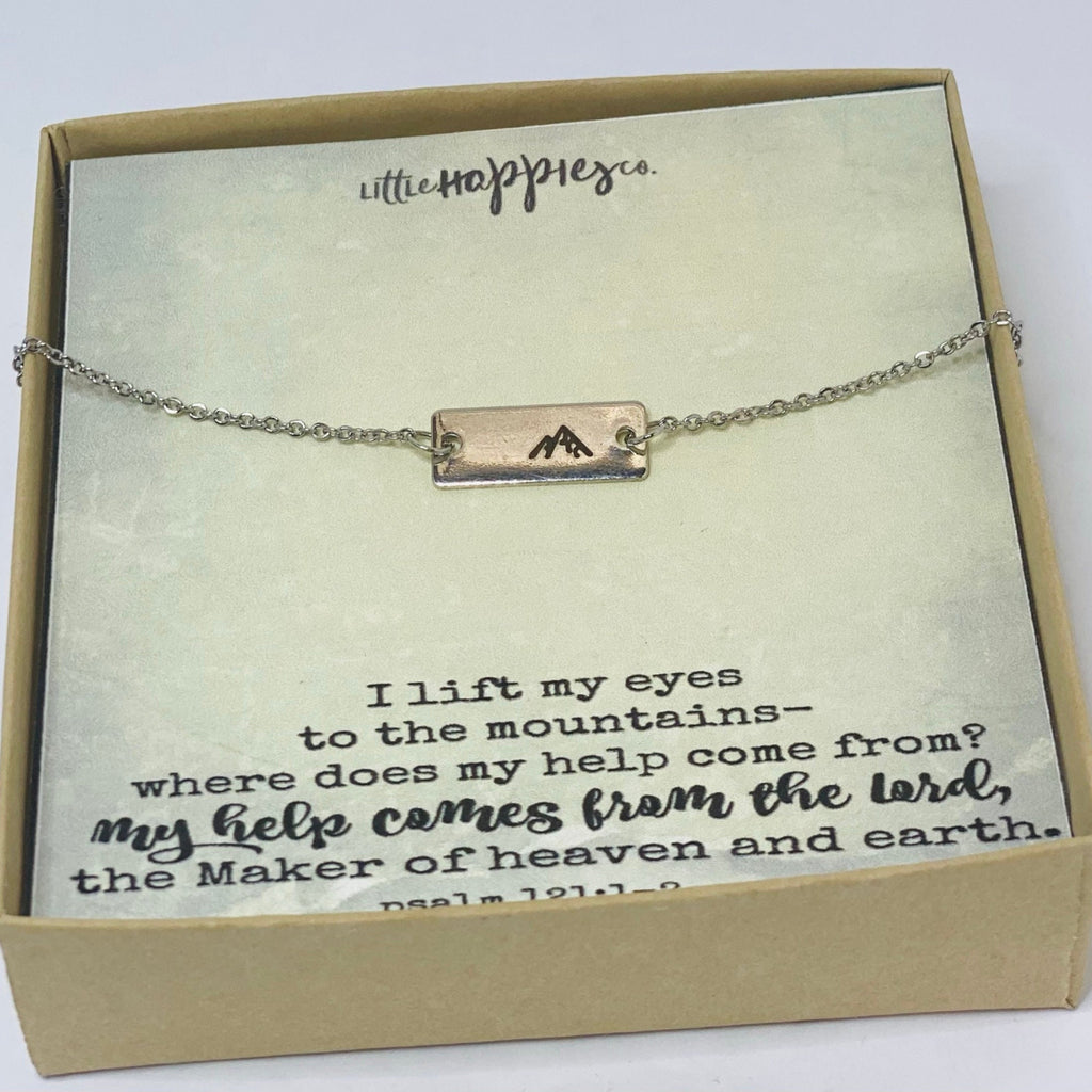 I lift my eyes up to the mountains, Bible verse necklace, Psalm 121, Scripture necklace, Christian jewelry, Religious gift, Mountain jewelry